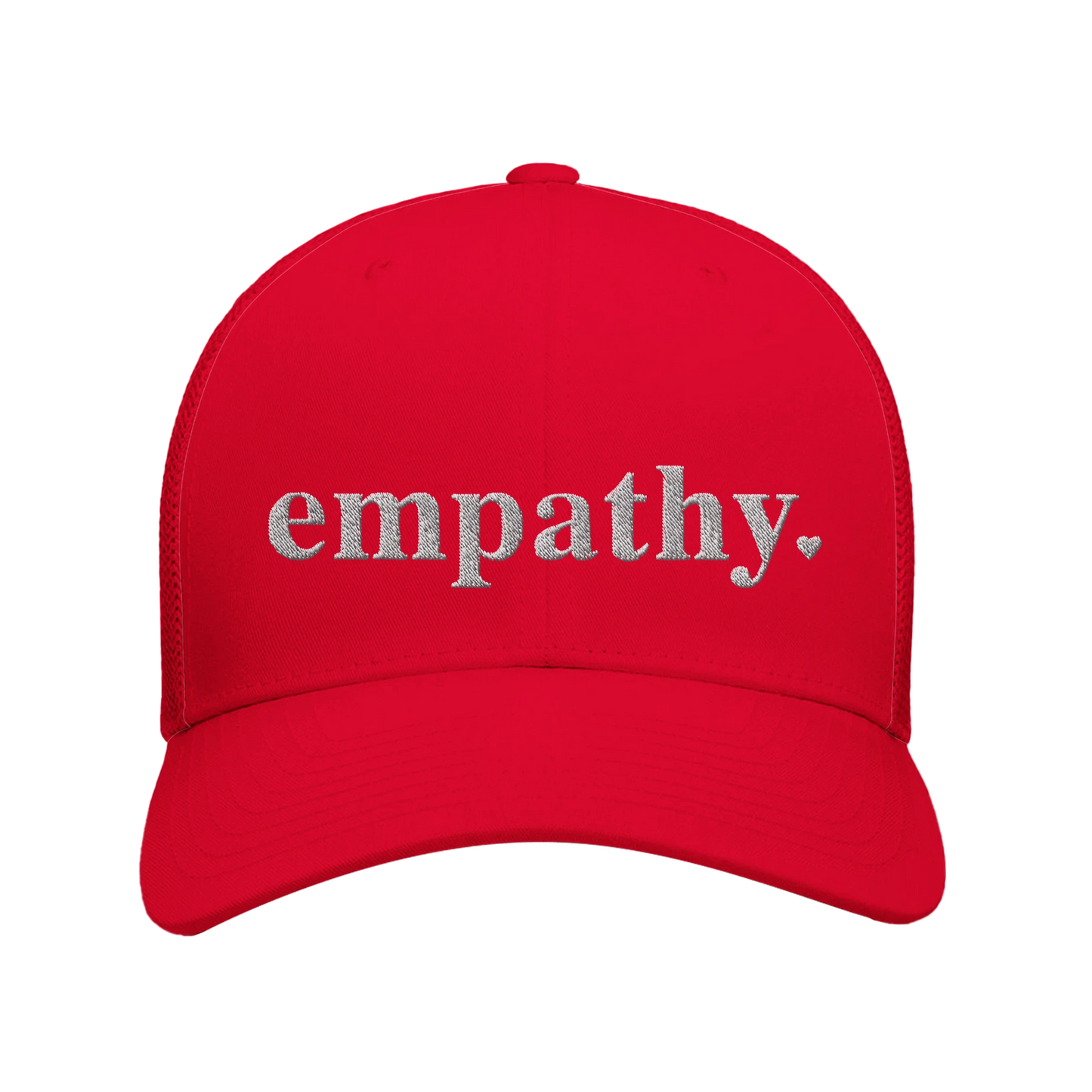 Red empathy trucker hat