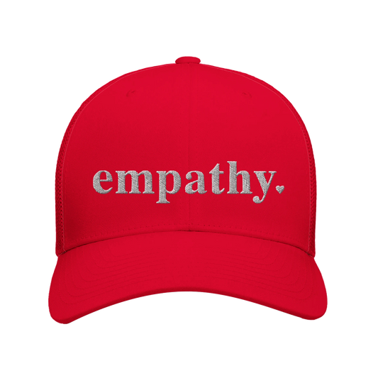 Red empathy trucker hat